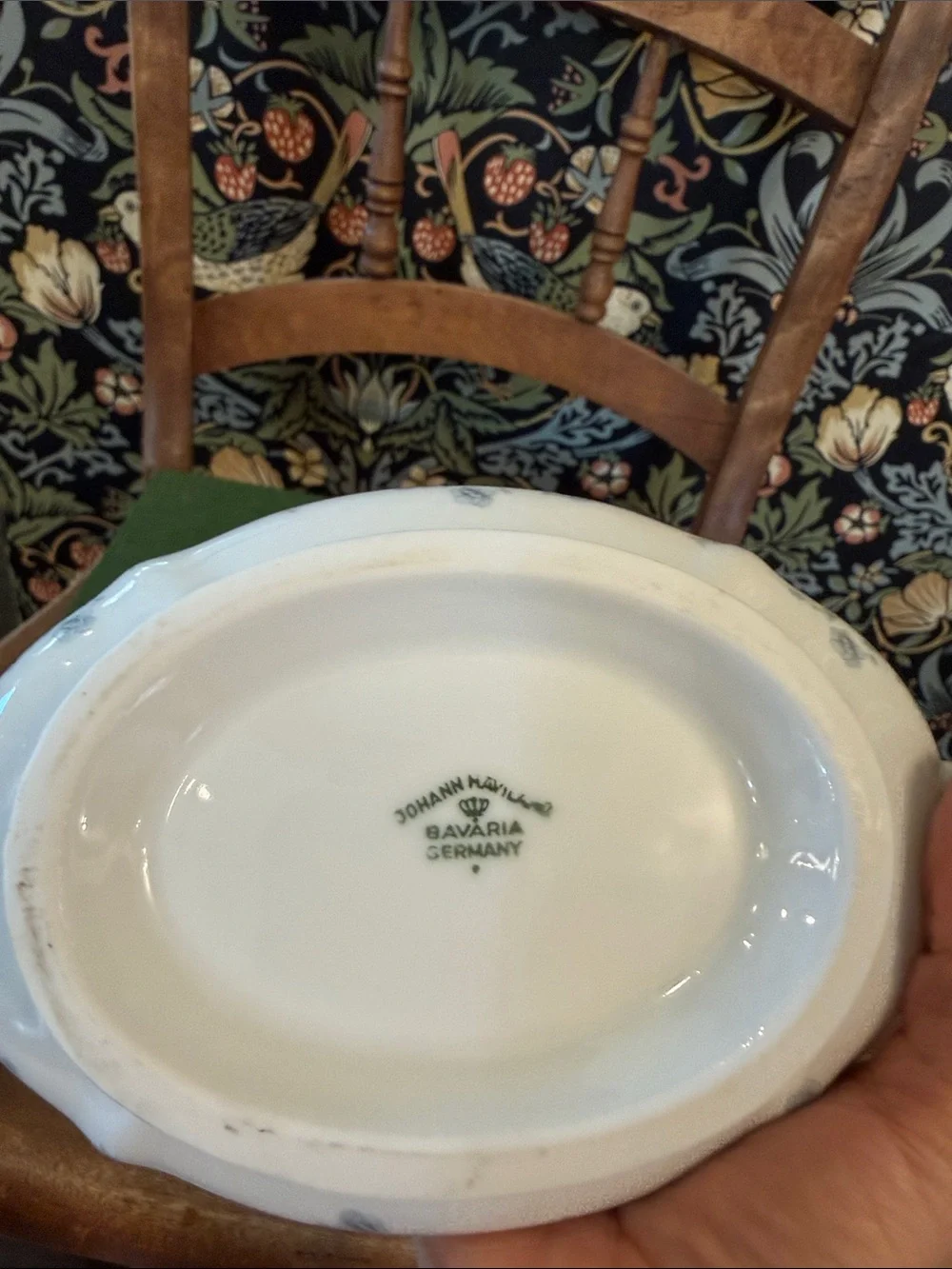 LARGE Johann Haviland Blue Garland Gravy Boat Platinum Trim Bavaria Germany